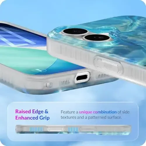 LONLI iPhone 17 uchun g'ilofi - Okean to'lqinlari zarbga chidamli telefon qopqog'i - [Zarbni yutuvchi bamper] - Chiroyli, noyob va estetik - 4