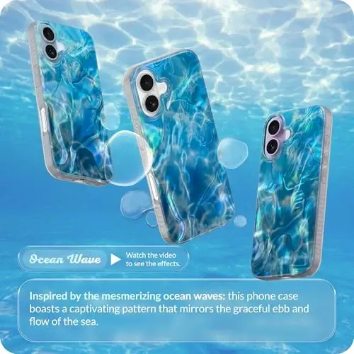 LONLI iPhone 17 uchun g'ilofi - Okean to'lqinlari zarbga chidamli telefon qopqog'i - [Zarbni yutuvchi bamper] - Chiroyli, noyob va estetik - 2