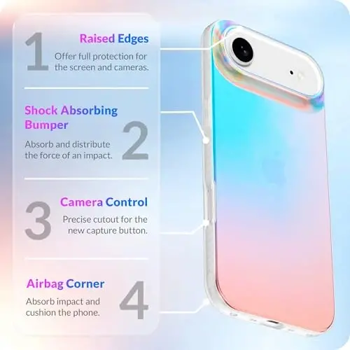 LONLI iPhone Air Case uchun Hue - Holografik nur sochuvchi zarbga chidamli yoqimli telefon qopqog'i - [Zarbni yutuvchi bamper] - Ayollar va qizlar uchun yoqimli, noyob va estetik - 4