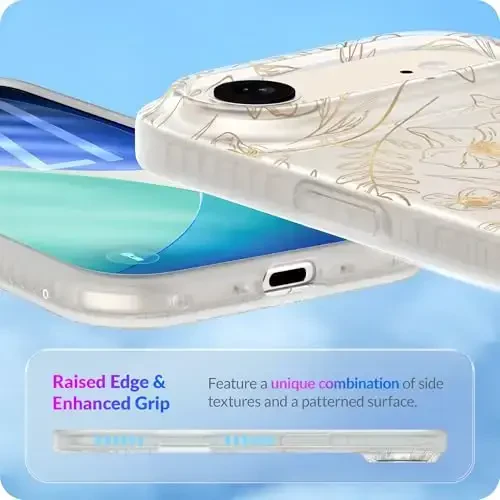 LONLI iPhone Air Case uchun Hue - Oltin gul naqshli zarbga chidamli telefon qopqog'i - [Zarbni yutuvchi bamper] - Ayollar va qizlar uchun nafis, noyob va estetik - 4