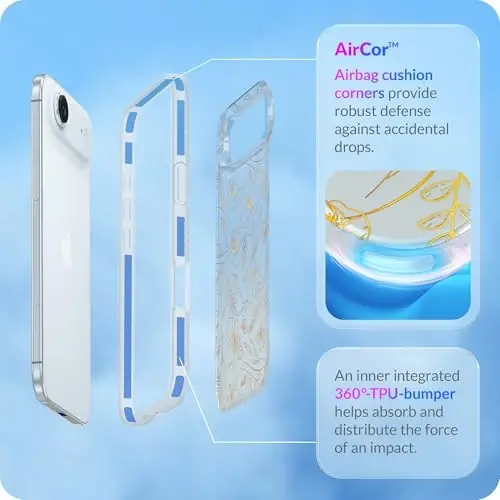 LONLI iPhone Air Case uchun Hue - Oltin gul naqshli zarbga chidamli telefon qopqog'i - [Zarbni yutuvchi bamper] - Ayollar va qizlar uchun nafis, noyob va estetik - 3