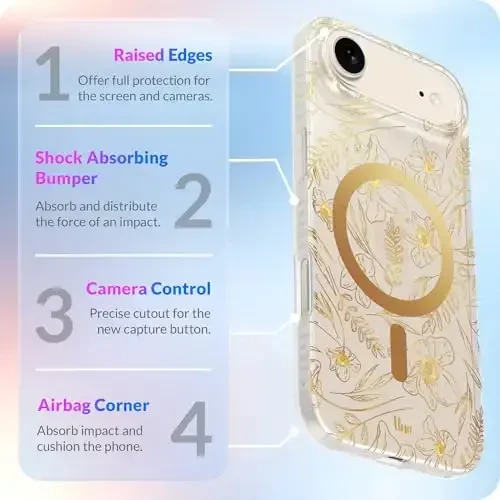LONLI iPhone Air Case uchun Hue - Oltin gulli zarbaga chidamli magnit telefon qopqog'i - [Magsafe bilan mos keladi] - Elegant, noyob va estetik - 6
