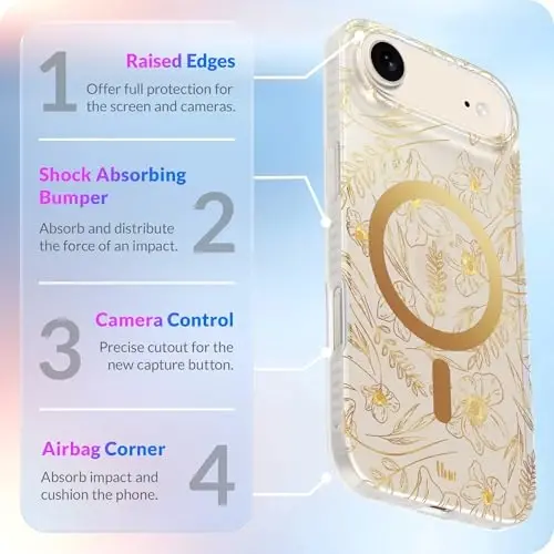 LONLI iPhone Air Case uchun Hue - Oltin gulli zarbaga chidamli magnit telefon qopqog'i - [Magsafe bilan mos keladi] - Elegant, noyob va estetik - 2