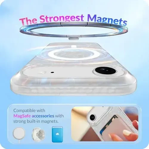 LONLI iPhone Air Case uchun Hue - Oq marvarid toshbaqasi zarbga chidamli magnit telefon qopqog'i - [Magsafe bilan mos keladi] - Ayollar va qizlar uchun nafis, noyob va estetik - 3