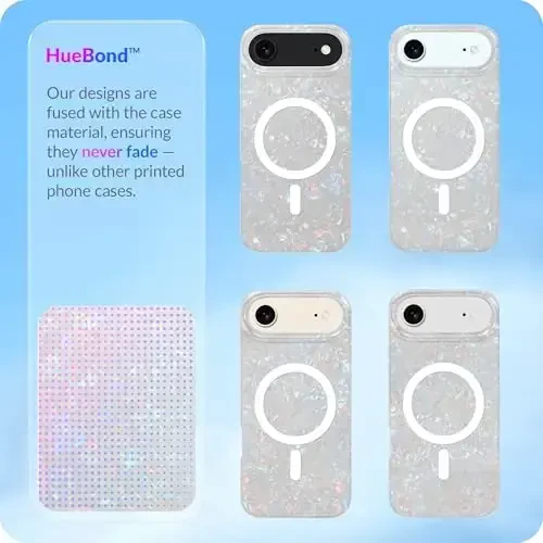 LONLI iPhone Air Case uchun Hue - Oq marvarid toshbaqasi zarbga chidamli magnit telefon qopqog'i - [Magsafe bilan mos keladi] - Ayollar va qizlar uchun nafis, noyob va estetik - 6