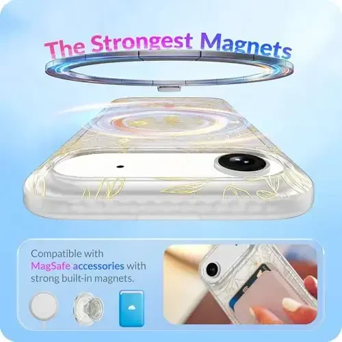 LONLI Hue for iPhone Air Case - Golden Floral Shockproof Magnetic Phone Cover - [Compatible with Magsafe] - Elegant, Unique and Aesthetic - 3