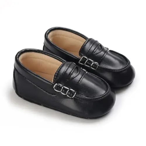 LONSOEN Baby Toddler Boys Girls Loafers Newborn Leather Moccasins Infant First Walking Dress Shoes - 2