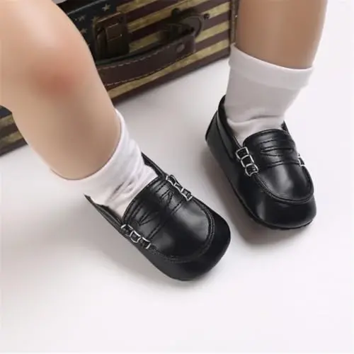 LONSOEN Baby Toddler Boys Girls Loafers Newborn Leather Moccasins Infant First Walking Dress Shoes - 5