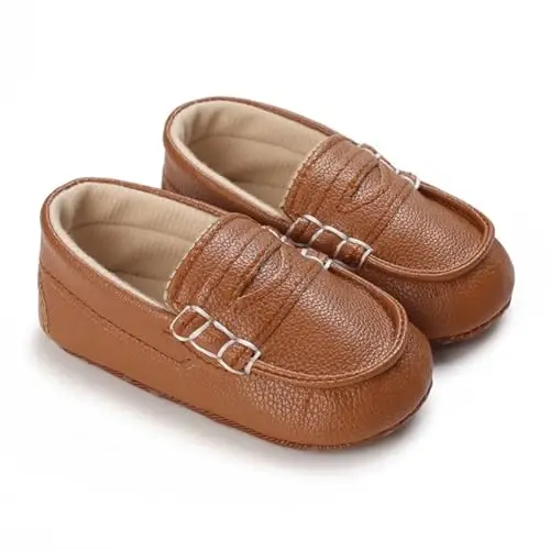 LONSOEN Baby Toddler Boys Girls Loafers Newborn Leather Moccasins Infant First Walking Dress Shoes - 2