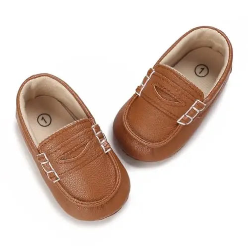 LONSOEN Baby Toddler Boys Girls Loafers Newborn Leather Moccasins Infant First Walking Dress Shoes - 3