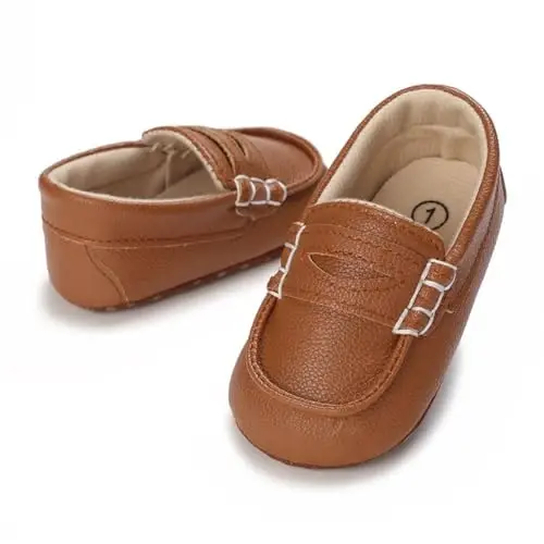 LONSOEN Baby Toddler Boys Girls Loafers Newborn Leather Moccasins Infant First Walking Dress Shoes - 4