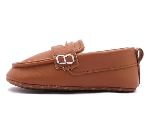 LONSOEN Baby Toddler Boys Girls Loafers Newborn Leather Moccasins Infant First Walking Dress Shoes - 3
