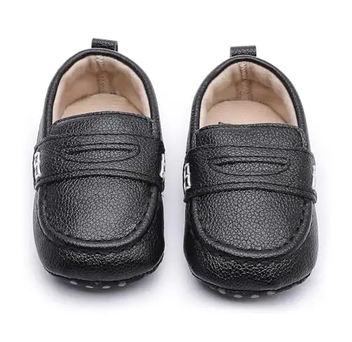LONSOEN Baby Toddler Boys Girls Loafers Newborn Leather Moccasins Infant First Walking Dress Shoes - 4
