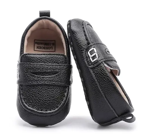 LONSOEN Baby Toddler Boys Girls Loafers Newborn Leather Moccasins Infant First Walking Dress Shoes - 5