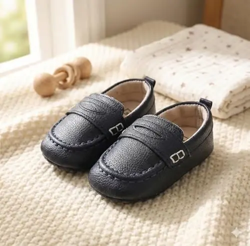 LONSOEN Baby Toddler Boys Girls Loafers Newborn Leather Moccasins Infant First Walking Dress Shoes - 3