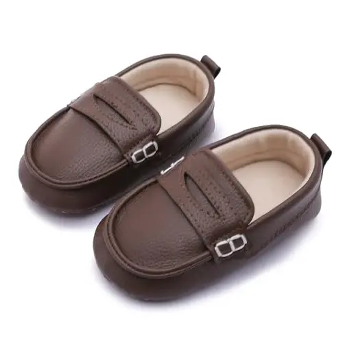 LONSOEN Baby Toddler Boys Girls Loafers Newborn Leather Moccasins Infant First Walking Dress Shoes - 3