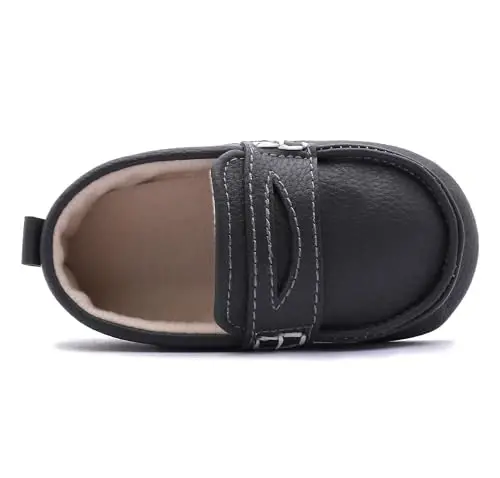 LONSOEN Baby Toddler Boys Girls Loafers Newborn Leather Moccasins Infant First Walking Dress Shoes - 5