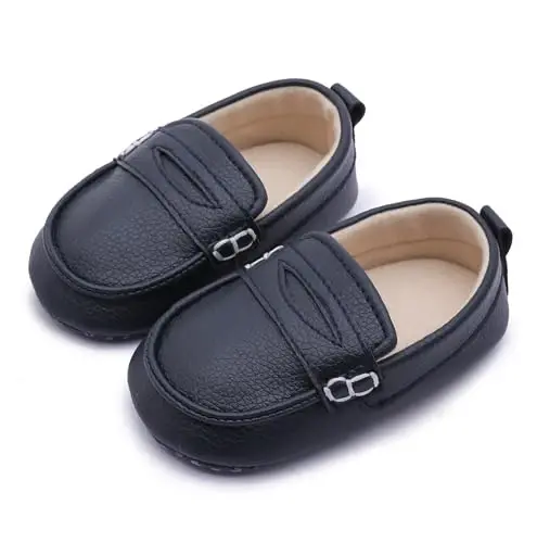 LONSOEN Baby Toddler Boys Girls Loafers Newborn Leather Moccasins Infant First Walking Dress Shoes - 2