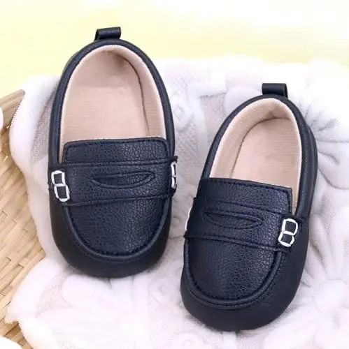 LONSOEN Baby Toddler Boys Girls Loafers Newborn Leather Moccasins Infant First Walking Dress Shoes - 5