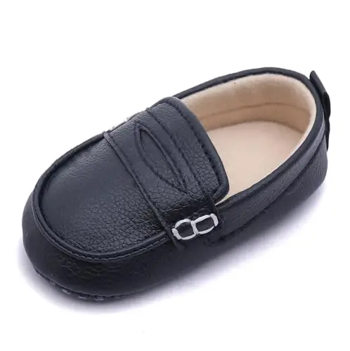 LONSOEN Baby Toddler Boys Girls Loafers Newborn Leather Moccasins Infant First Walking Dress Shoes - 1