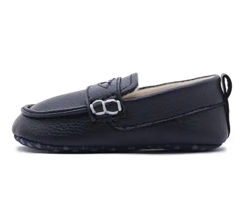 LONSOEN Baby Toddler Boys Girls Loafers Newborn Leather Moccasins Infant First Walking Dress Shoes - 3