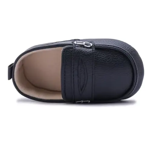 LONSOEN Baby Toddler Boys Girls Loafers Newborn Leather Moccasins Infant First Walking Dress Shoes - 4
