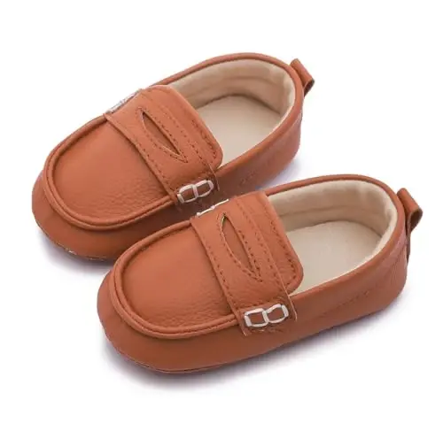 LONSOEN Baby Toddler Boys Girls Loafers Newborn Leather Moccasins Infant First Walking Dress Shoes - 2