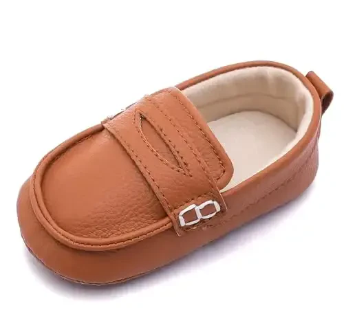 LONSOEN Baby Toddler Boys Girls Loafers Newborn Leather Moccasins Infant First Walking Dress Shoes - 1