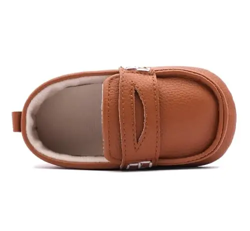 LONSOEN Baby Toddler Boys Girls Loafers Newborn Leather Moccasins Infant First Walking Dress Shoes - 4
