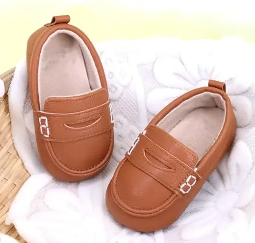 LONSOEN Baby Toddler Boys Girls Loafers Newborn Leather Moccasins Infant First Walking Dress Shoes - 5