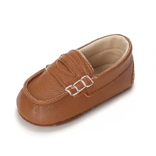 LONSOEN Baby Toddler Boys Girls Loafers Newborn Leather Moccasins Infant First Walking Dress Shoes - 1
