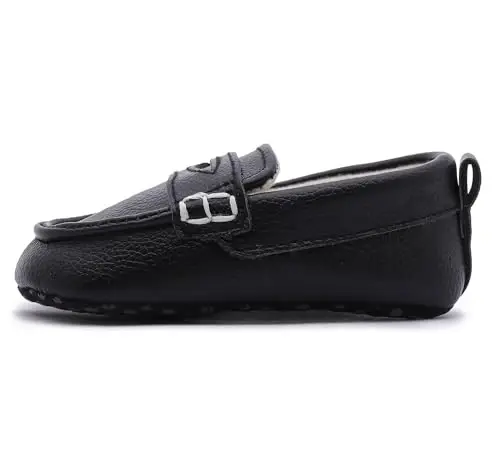 LONSOEN Baby Toddler Boys Girls Loafers Newborn Leather Moccasins Infant First Walking Dress Shoes - 3