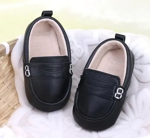 LONSOEN Baby Toddler Boys Girls Loafers Newborn Leather Moccasins Infant First Walking Dress Shoes - 5
