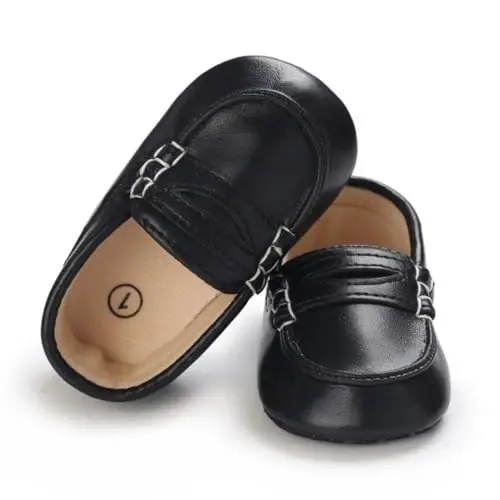LONSOEN Baby Toddler Boys Girls Loafers Newborn Leather Moccasins Infant First Walking Dress Shoes - 4
