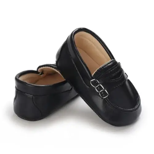 LONSOEN Baby Toddler Boys Girls Loafers Newborn Leather Moccasins Infant First Walking Dress Shoes - 3