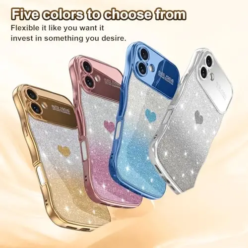 LONTECT для iPhone 16 Чехол Блеск Блестки Роскошный Покрытый Симпатичный Вьющиеся Волны Граница Мягкий TPU Бампер Ударопрочный Защитный Чехол Тонкий Чехол для Apple iPhone 16 6,1 дюйма, Прозрачный/Золотой - 7