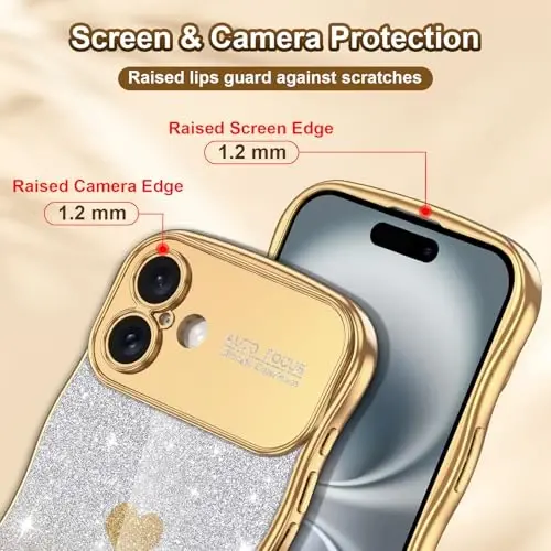 LONTECT для iPhone 16 Чехол Блеск Блестки Роскошный Покрытый Симпатичный Вьющиеся Волны Граница Мягкий TPU Бампер Ударопрочный Защитный Чехол Тонкий Чехол для Apple iPhone 16 6,1 дюйма, Прозрачный/Золотой - MODAZONE (1)