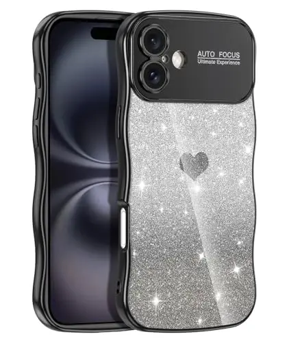 LONTECT for iPhone 16 Case Glitter Sparkle Luxury Plated Cute Curly Waves Border Soft TPU Bumper Shockproof Protective Cover Slim Case for Apple iPhone 16 6.1 inch,Clear/Black - 1