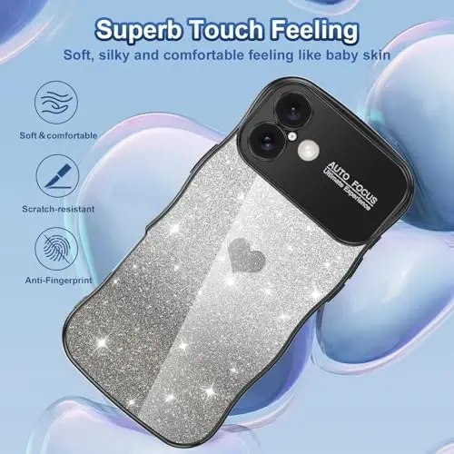 LONTECT for iPhone 16 Case Glitter Sparkle Luxury Plated Cute Curly Waves Border Soft TPU Bumper Shockproof Protective Cover Slim Case for Apple iPhone 16 6.1 inch,Clear/Black - 4