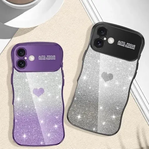 LONTECT for iPhone 16 Case Glitter Sparkle Luxury Plated Cute Curly Waves Border Soft TPU Bumper Shockproof Protective Cover Slim Case for Apple iPhone 16 6.1 inch,Clear/Black - 7