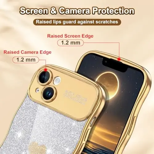 LONTECT for iPhone 16 Pro Max Case Glitter Sparkle Luxury Plated Cute Curly Waves Border Soft TPU Bumper Shockproof Protective Cover Slim Case for Apple iPhone 16 Pro Max 6.9 inch,Clear/Gold - 2