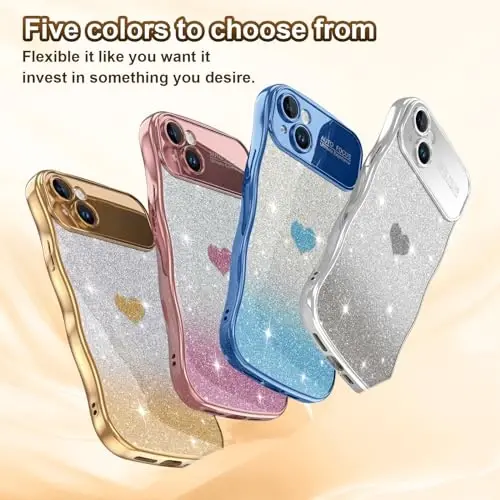 LONTECT iPhone 16 Pro Max uchun g'ilof Yaltiroq Jilosiz Qoplangan Hashamatli Chiroyli Jingalak To'lqinlar Chegarasi Yumshoq TPU Bamper Zarbadan Himoya Qiluvchi Yengil G'ilof Apple iPhone 16 Pro Max 6.9 dyuym, Shaffof/Oltin - 7