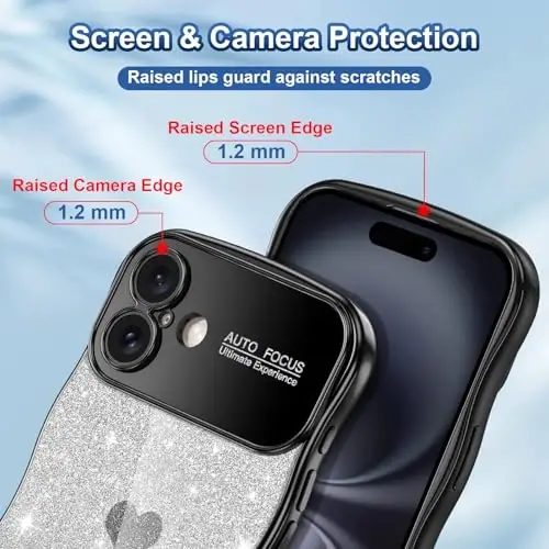 LONTECT iPhone 16 uchun g‘ilof Yaltiroq Jilo Hashamatli Qoplangan Yoqimli Jingalak To‘lqinlar Chegara Yumshoq TPU Bamper Zarbadan Himoya Qiluvchi Yupqa G‘ilof Apple iPhone 16 6.1 dyuym, Tiniq/Qora - 2