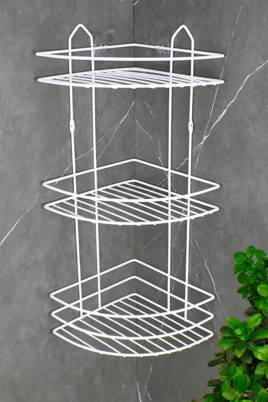 Loofah Hanger Economic Stainless Adhesive Triple Shampoo Bathroom Corner Shower Corner Shelf Organizer-WHITE - 2