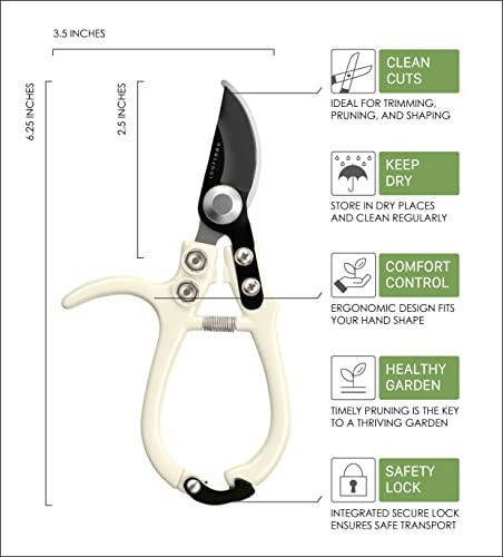 LOOPSEED Bypass Pruning Shears Hand Pruner Garden Trimming Scissors Plant Trimmers Herb Snips Flower Clippers Ergonomic Handle Modern Garden Tools (Classic Cream) - 2