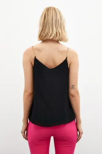 Loose Chain Strap Blouse - Black - 5