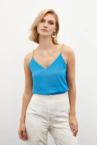 Loose Chain Strap Blouse Blue - SATEEN (1)