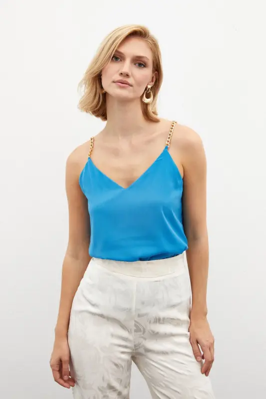 Loose Chain Strap Blouse Blue - 2
