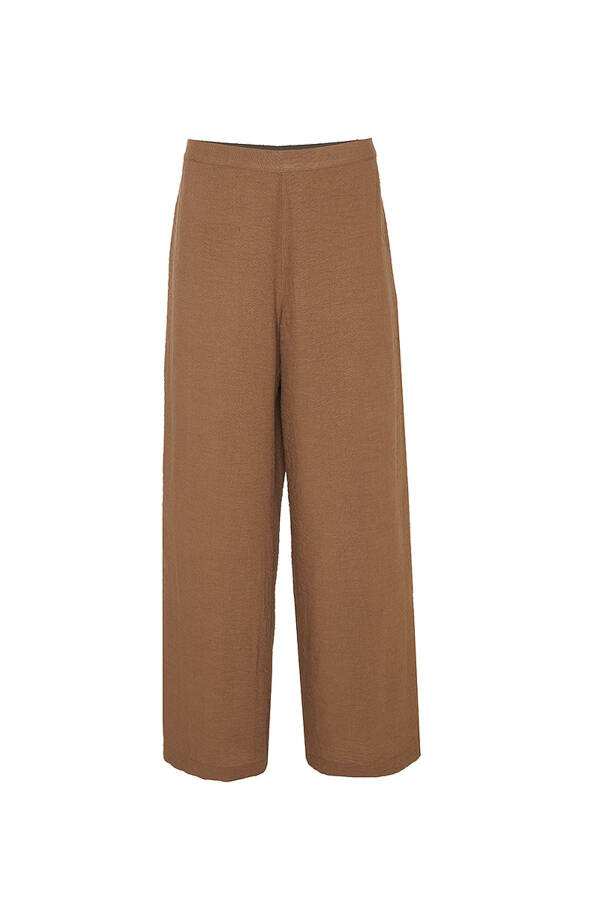 Loose Fit Basic Trousers-Brown - 1