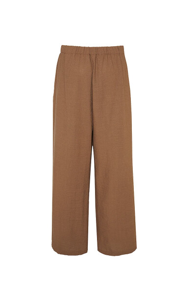 Loose Fit Basic Trousers-Brown - 3